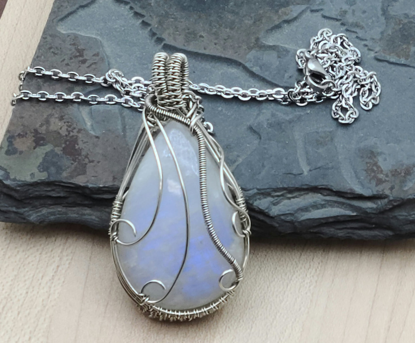 Woven Antique Silver Filled Wire Framed Moonstone