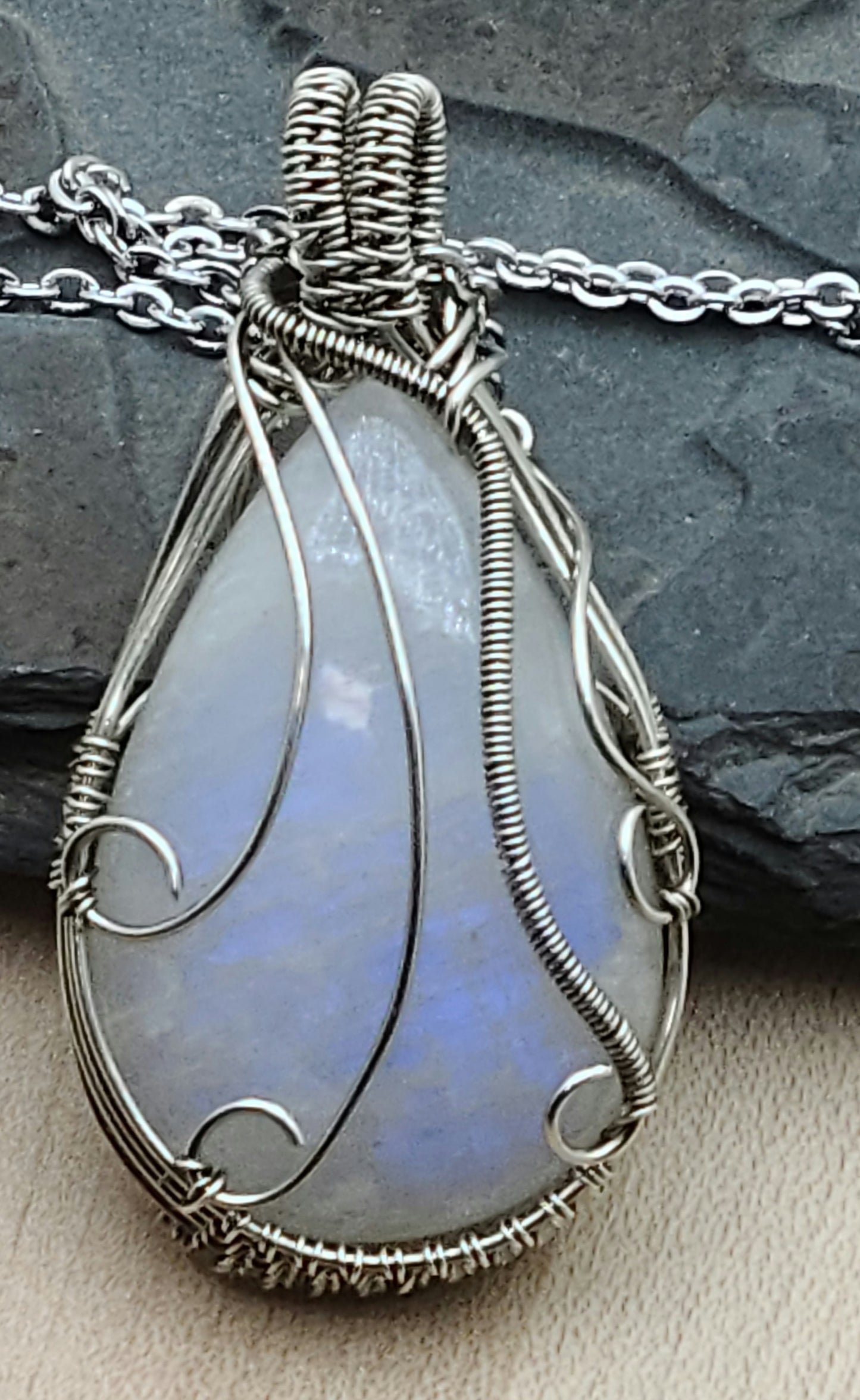 Woven Antique Silver Filled Wire Framed Moonstone