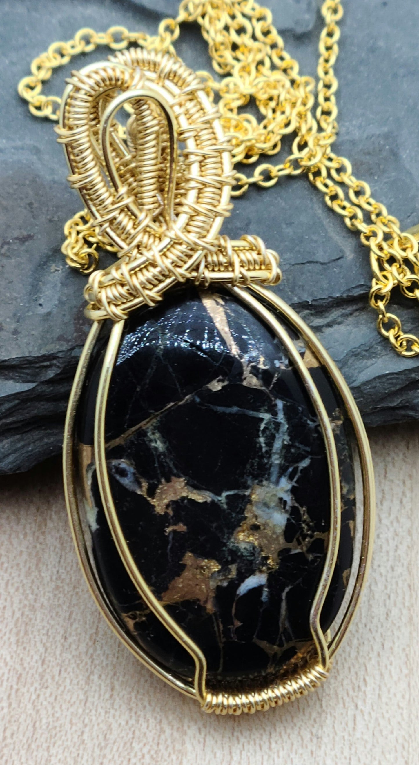 Black Copper Turquoise Woven Wire Pendant