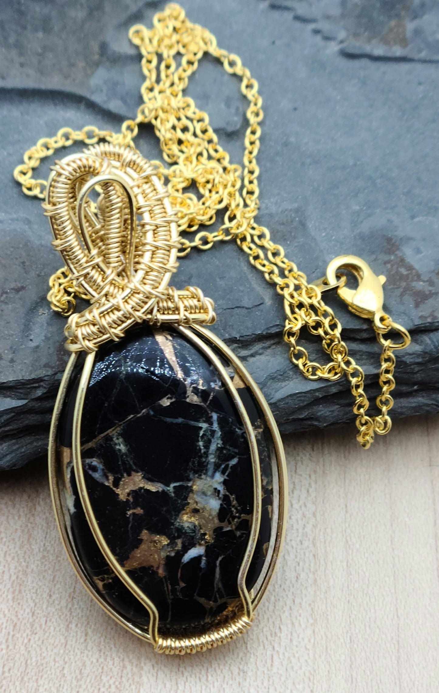 Black Copper Turquoise Woven Wire Pendant