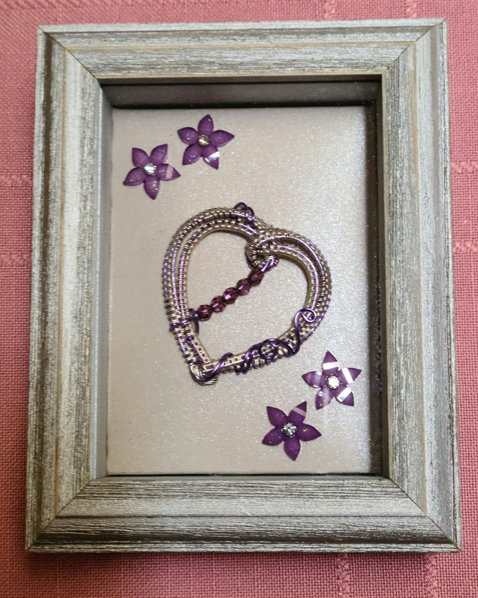 woven wire Amethyst Heart Shadow Box