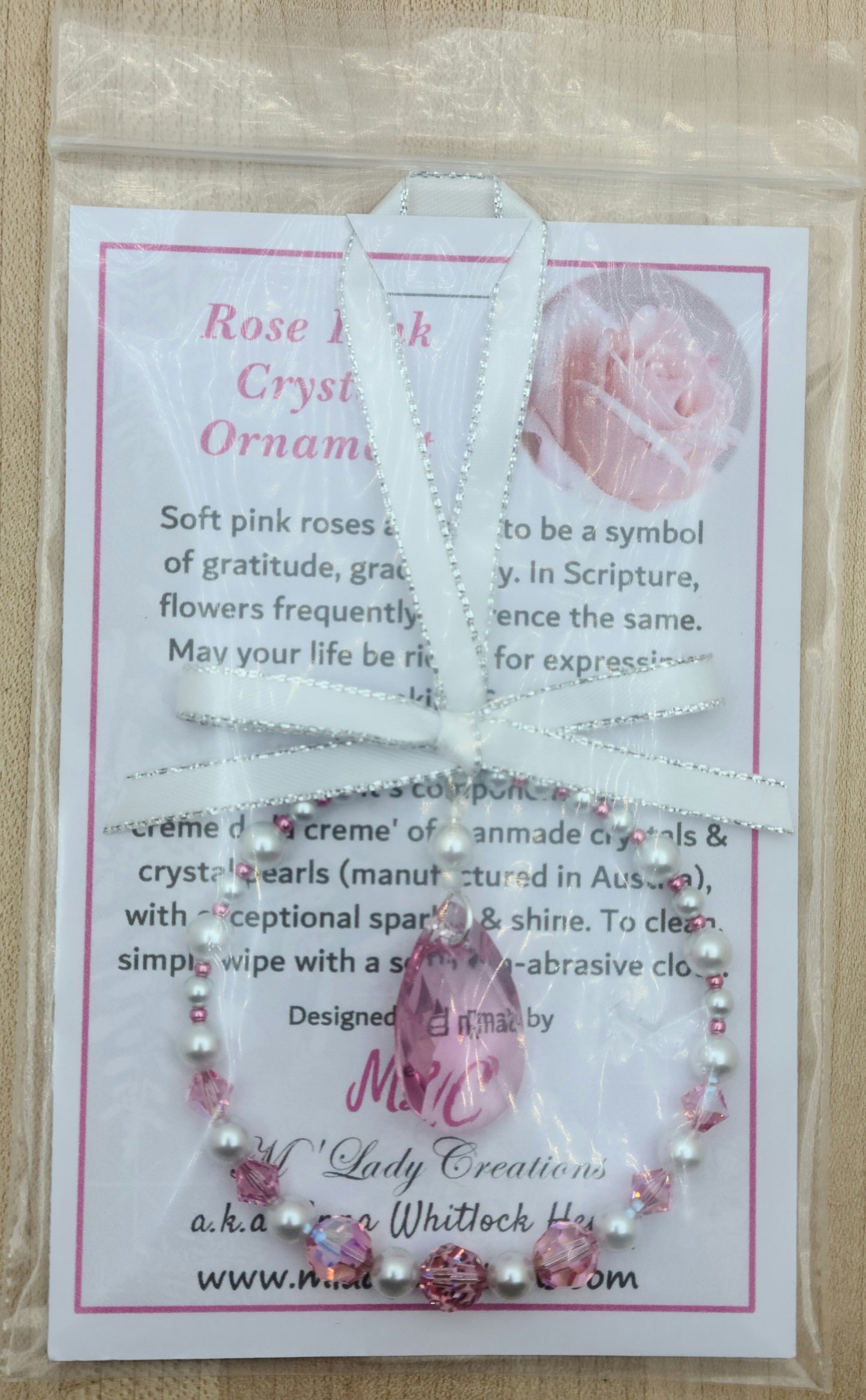 Rose Pink Crystal & Moonlight white Crystal Pearl Wreath Ornament Packaging