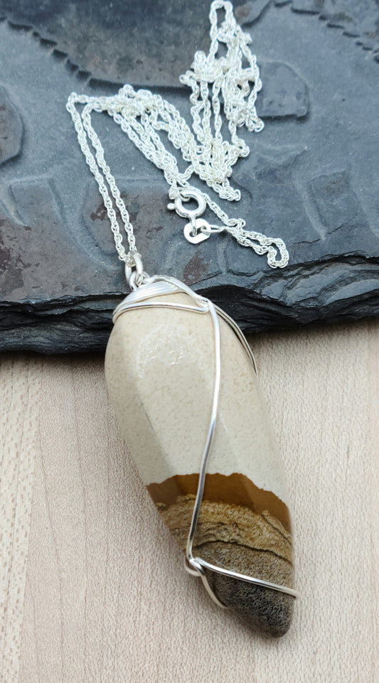Large Picture Jasper Wrapped Pendant on sterling silver