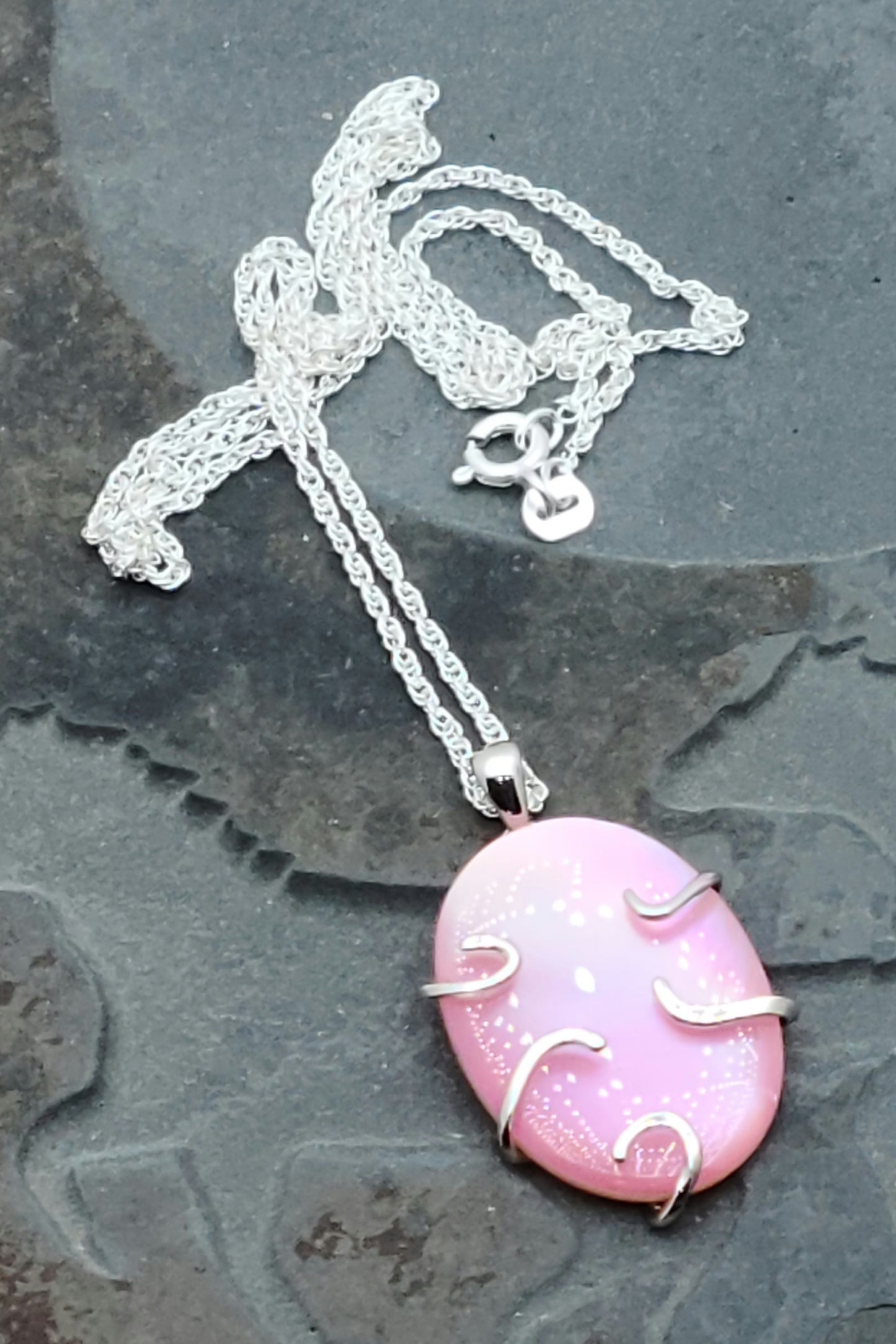 Pink Mussel Shell Drop on Sterling Silver