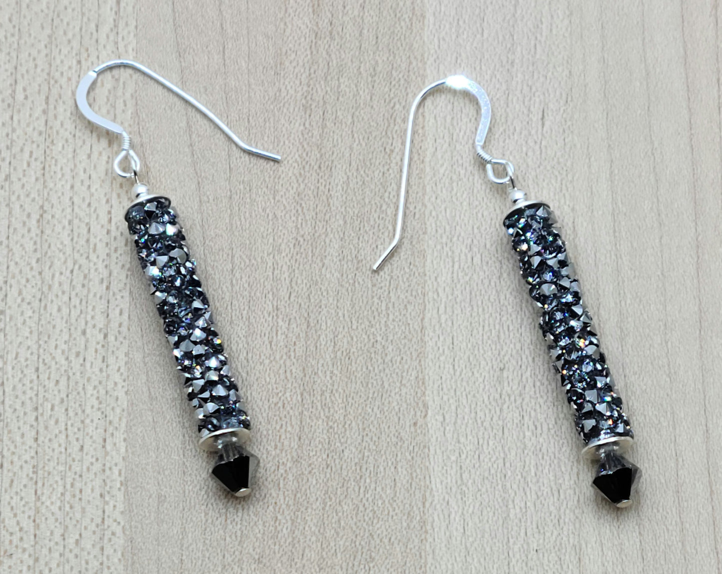 Sparling Chrome Long Crystal Earrings with sterling silver fish hook ear wires.