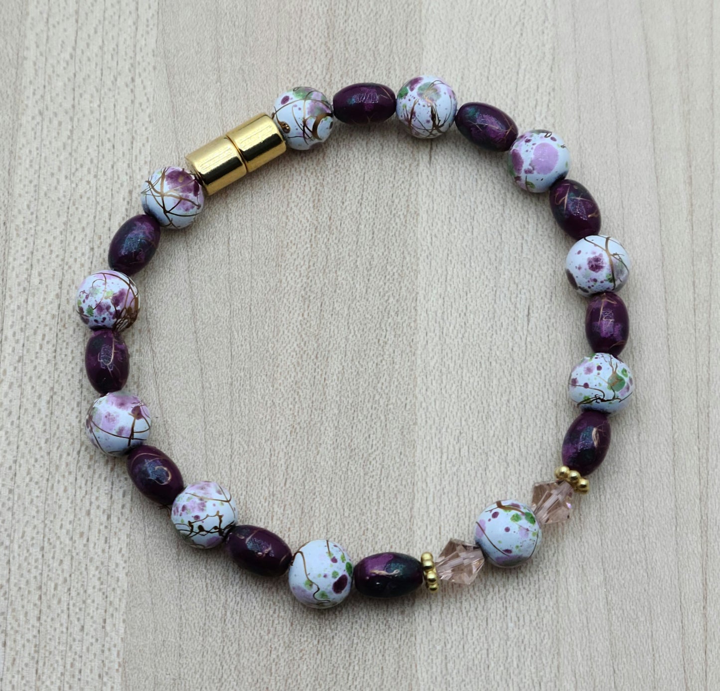 Wine & Roses Magnetic Bracelet with crystals & a wonderful neodymium magnetic clasp
