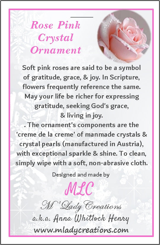 Rose Pink Crystal & Moonlight white Crystal Pearl Wreath Ornament Symbolism Card