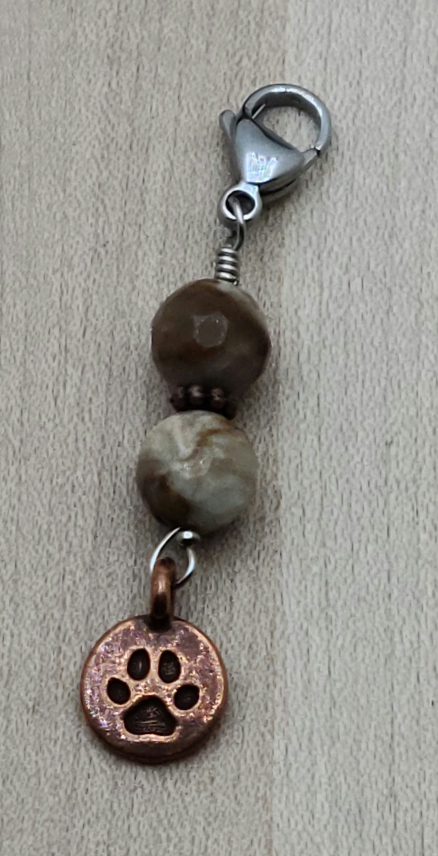 Zipper Pull - Paw Print & wood opalite