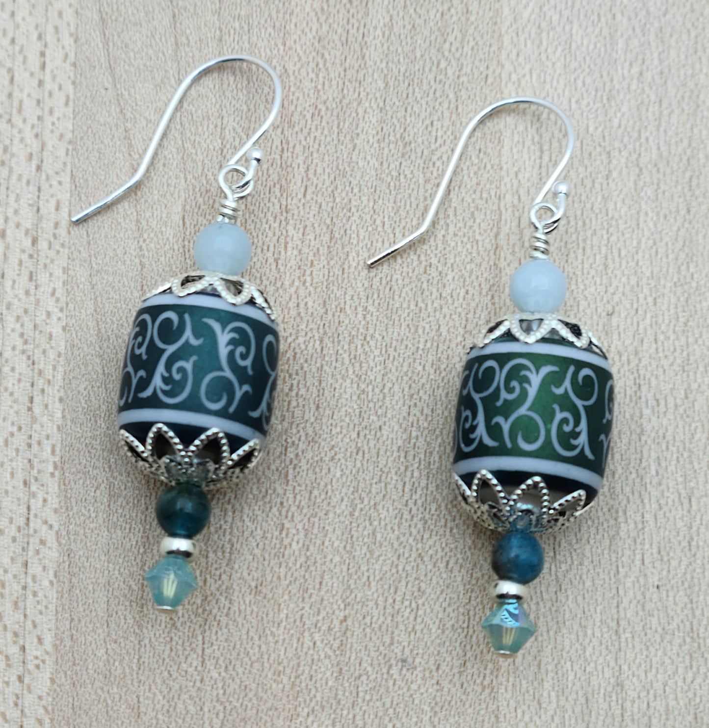 2"Etched crystal earrings on sterling silver fish hooks