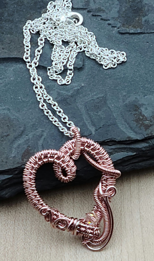 Small Woven Wire Rose Silk Heart