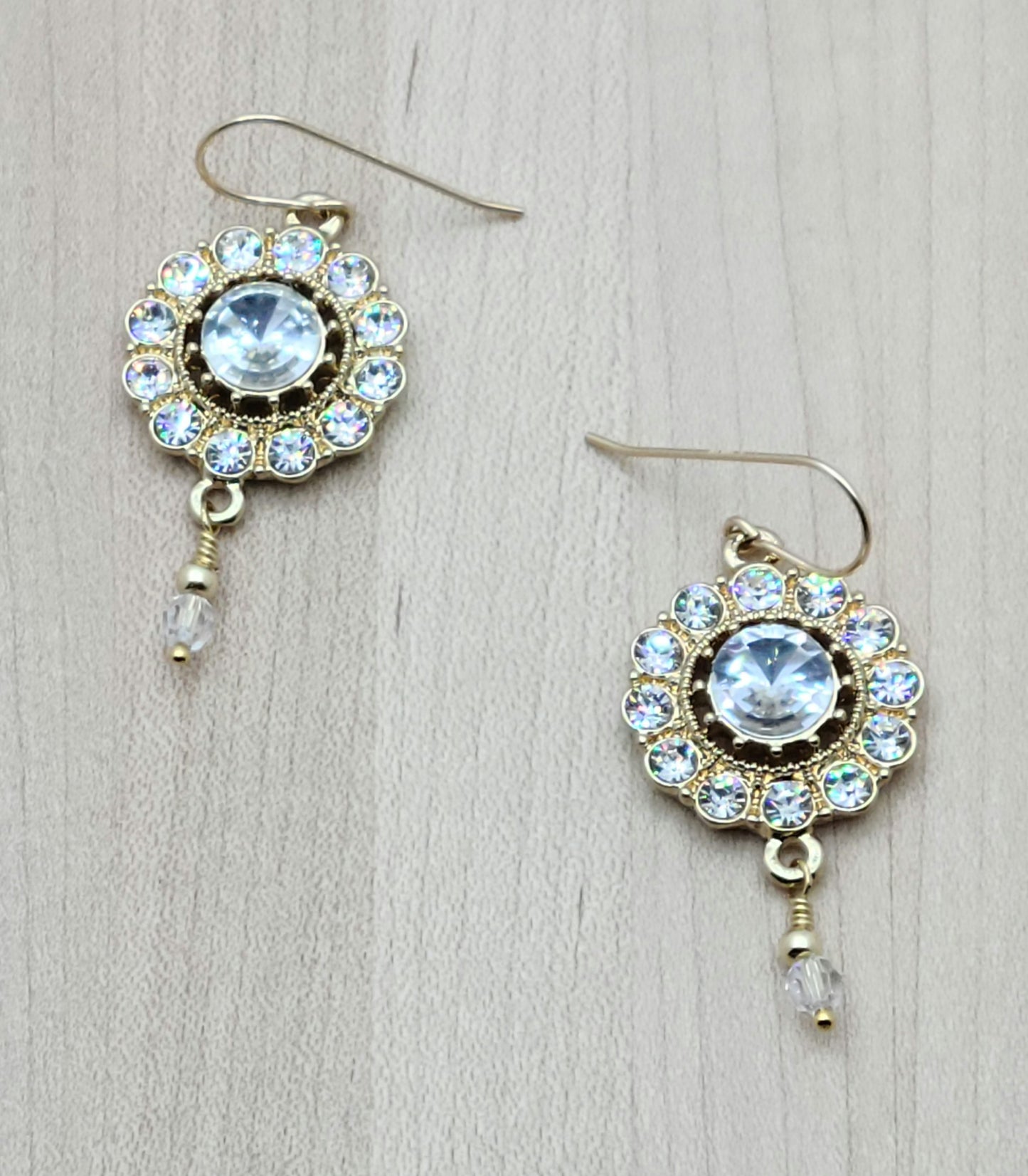 Vintage Gold & Crystal Earrings on gold fill fish hook ear wires
