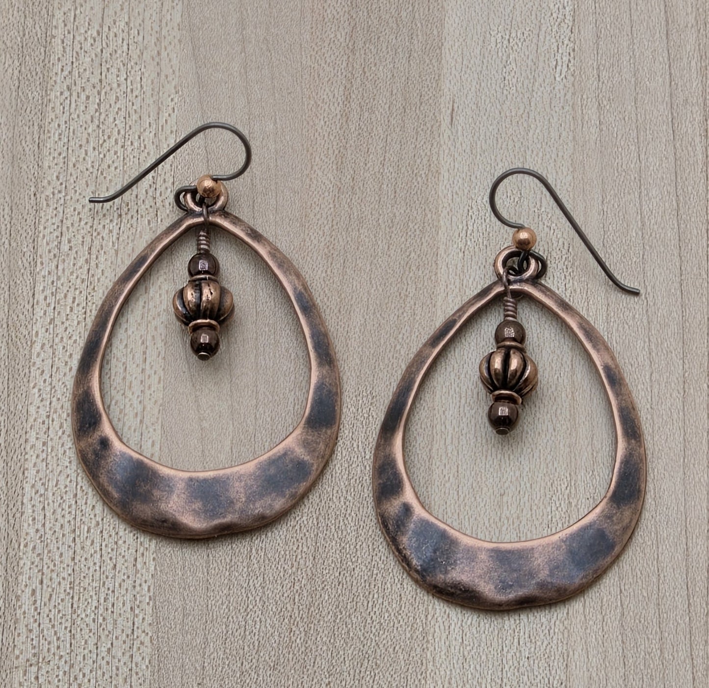 Large Copper Open Teardrop Earrings