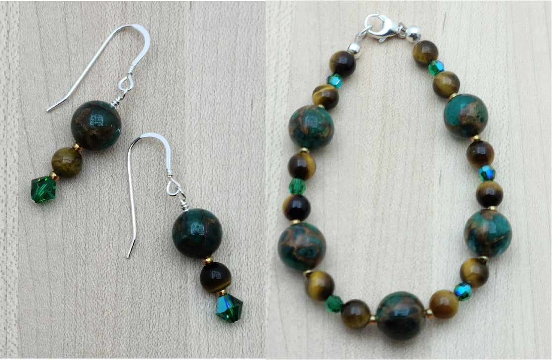Malachite & Tiger Eye Necklace, Bracelet, & Earrings