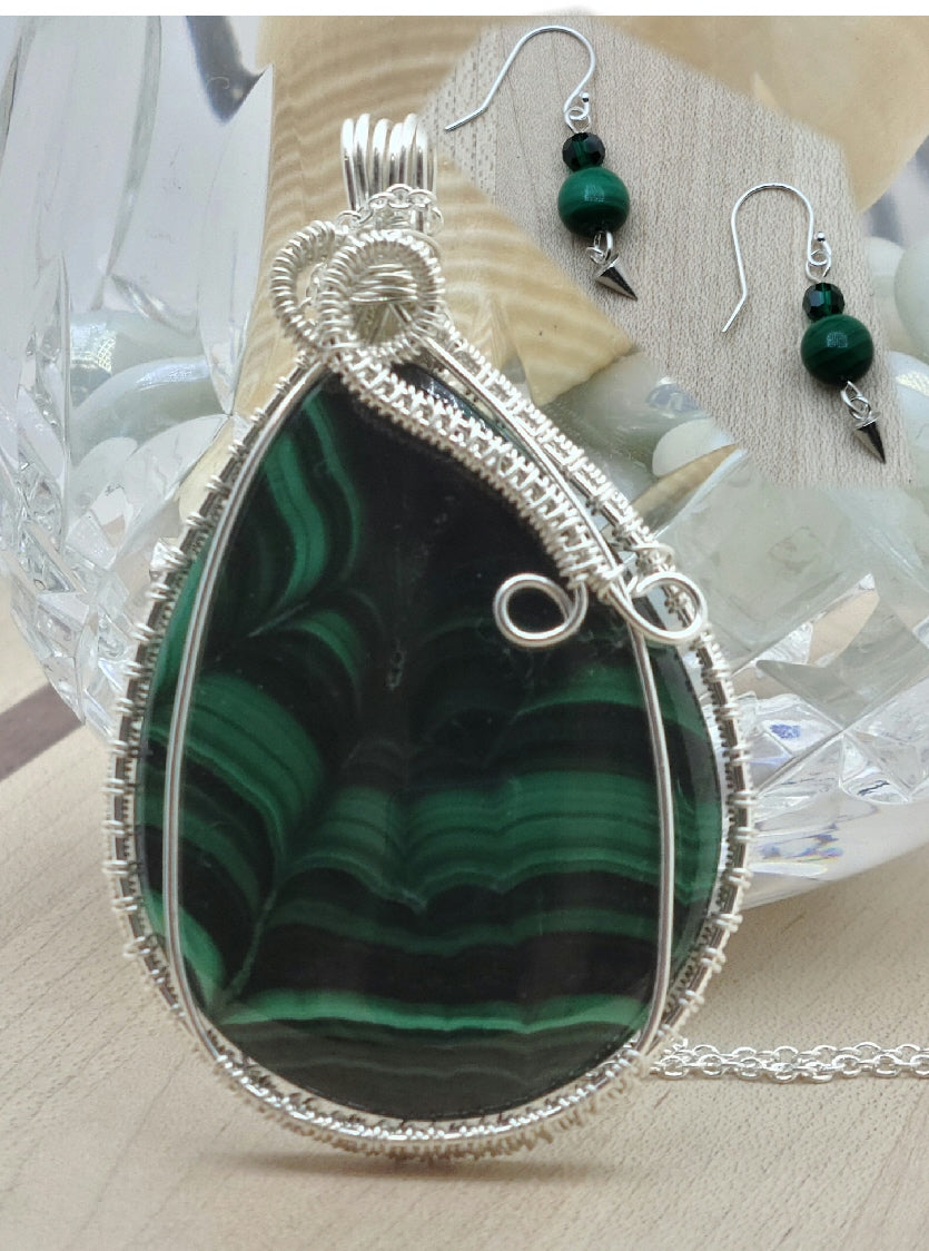 Woven Wire Malachite w/SF & Earrings