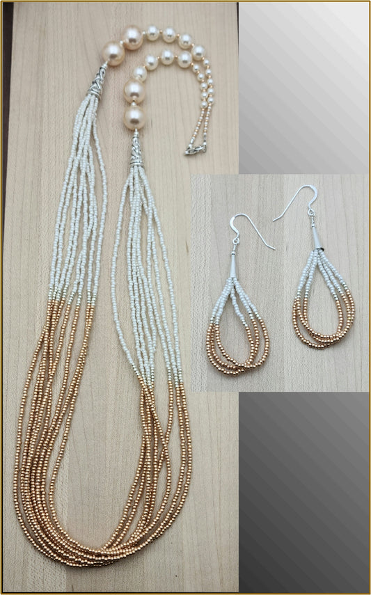 Peach Multi-Strand Necklace & Earrings