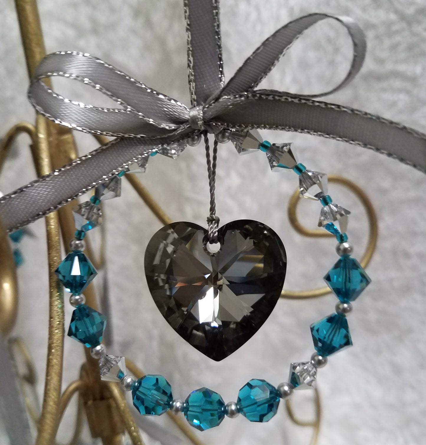 Swarovski-Heart-Ornament-Zircon-Blue-Turquoise-Grey-Crystal-Silver-Night-Christmas
