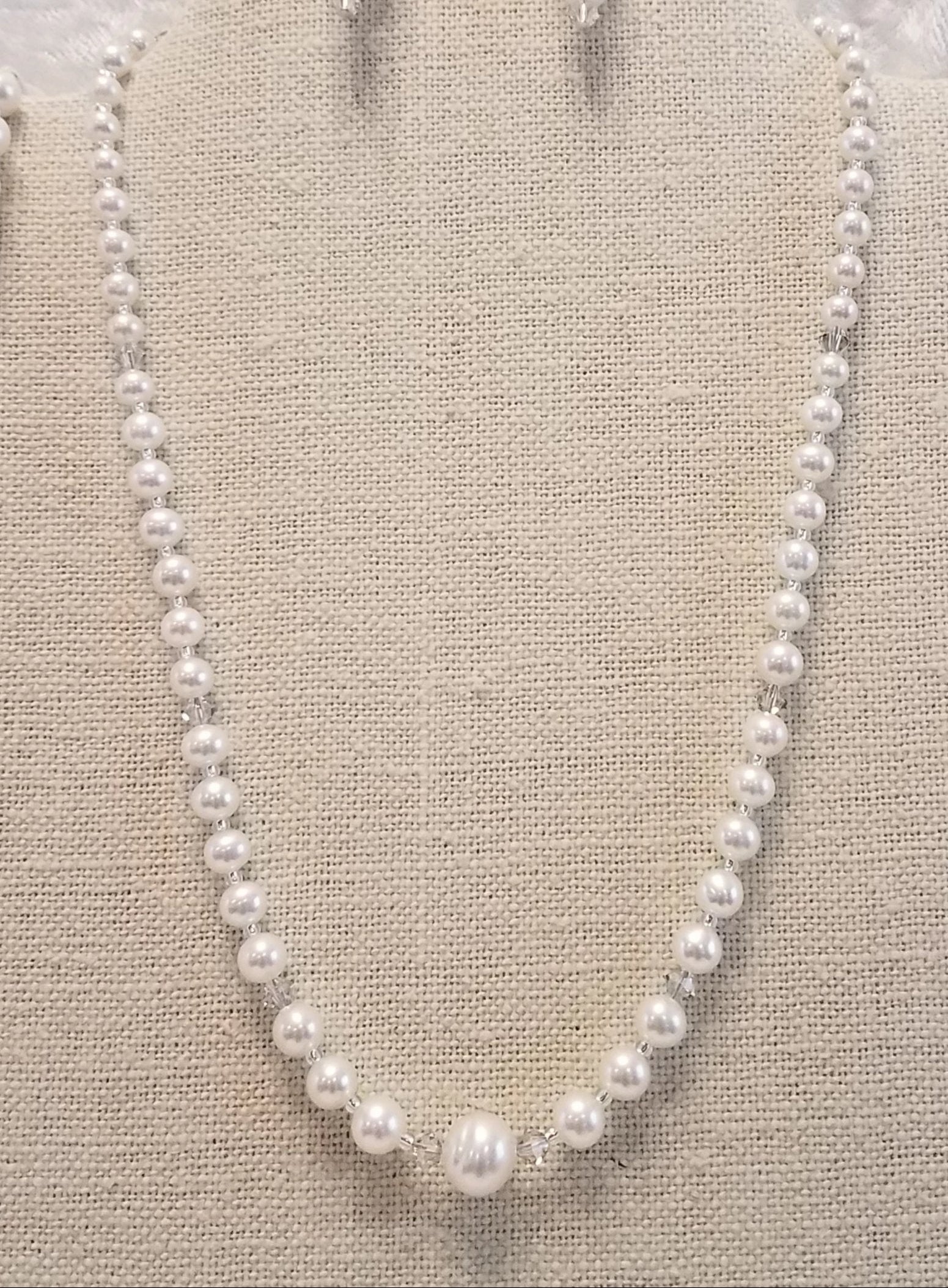 Graduated-Freshwater-Pearls-Crystal-Necklace-Earrings-Wedding-bracelet
