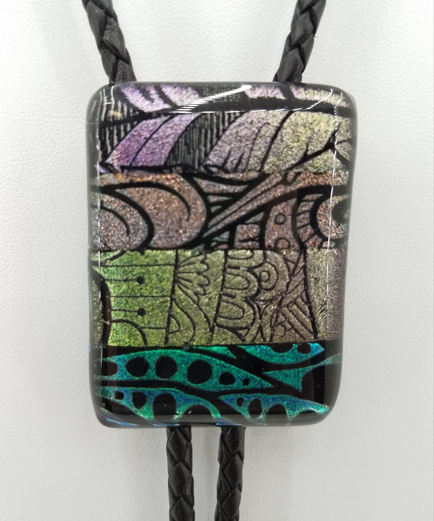 Bolo Tie - Dichroic Strips  of Multiple colors Fused Glass
