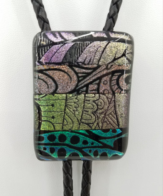 Bolo Tie - Dichroic Strips  of Multiple colors Fused Glass