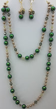 Scarabeous Green & Bronze Crystal Pearls and Crystals Necklace & Earrings