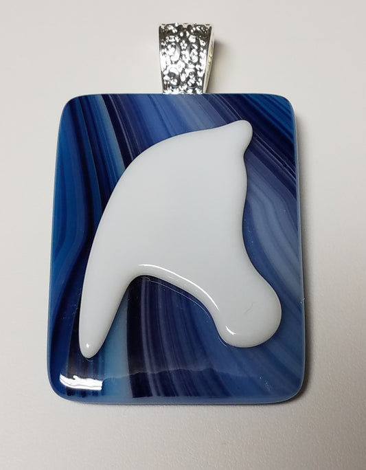 Horse Head on Blue Swirl Fused Glass Pendant