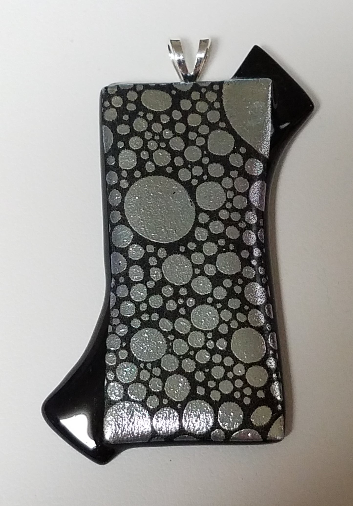 Silver 'Bubbles' on Black Fused Dichroic Glass Pendant