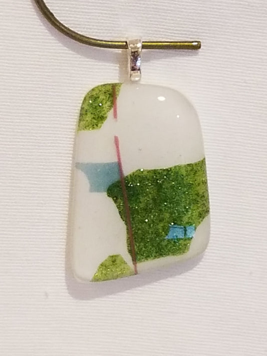 Spring Green Confetti on White Fused Glass Pendant
