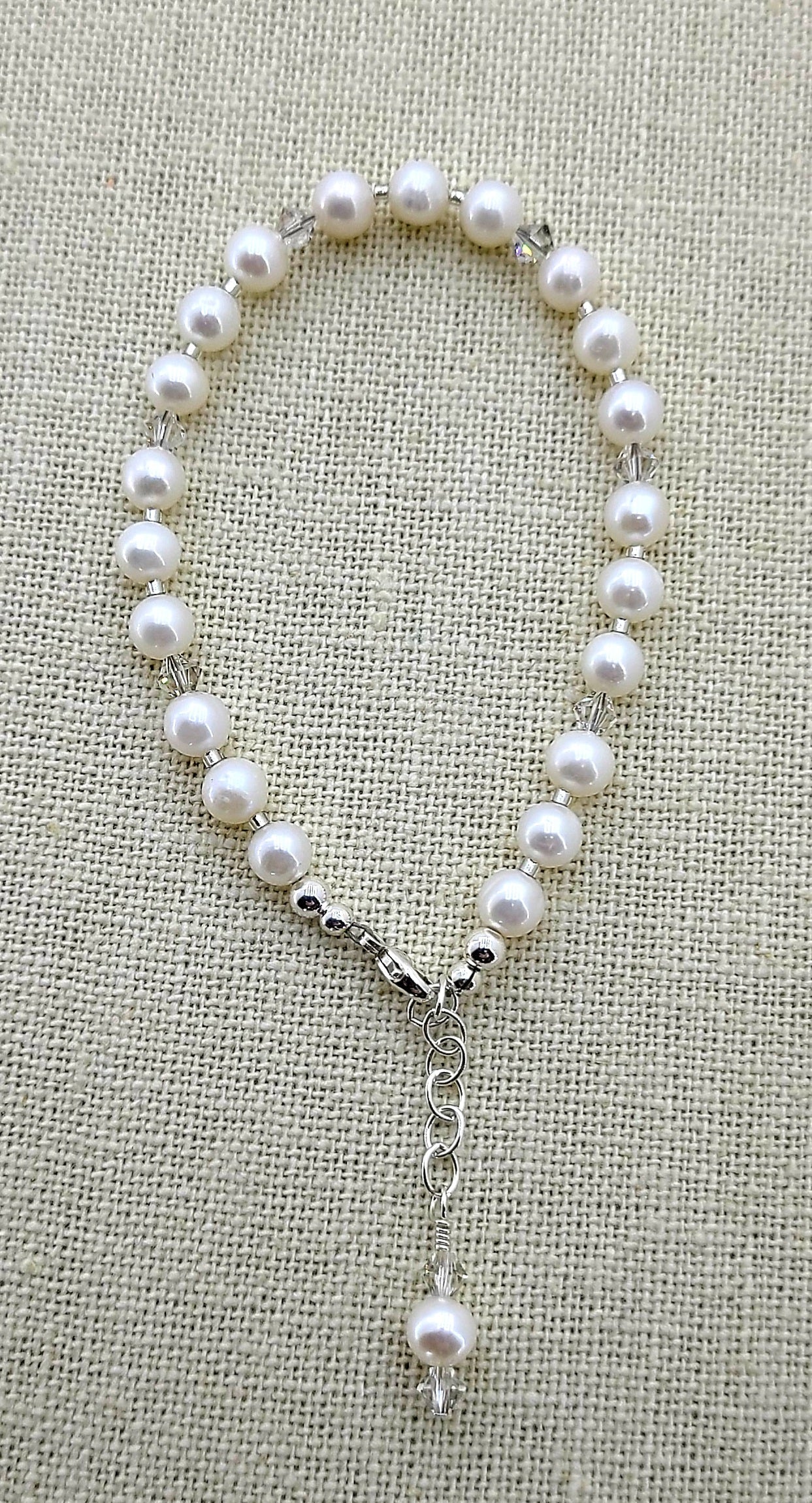 Natural White Freshwater Pearl and Sterling Silver Bracelet