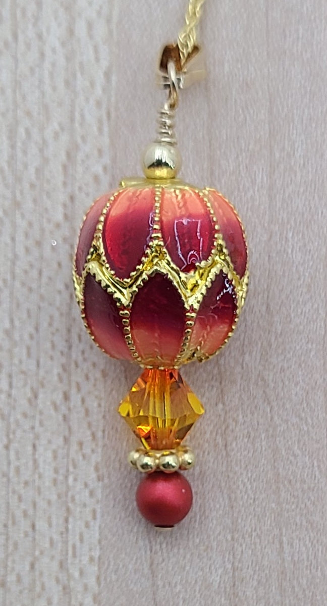 Cloisonne Red & Gold Drop
