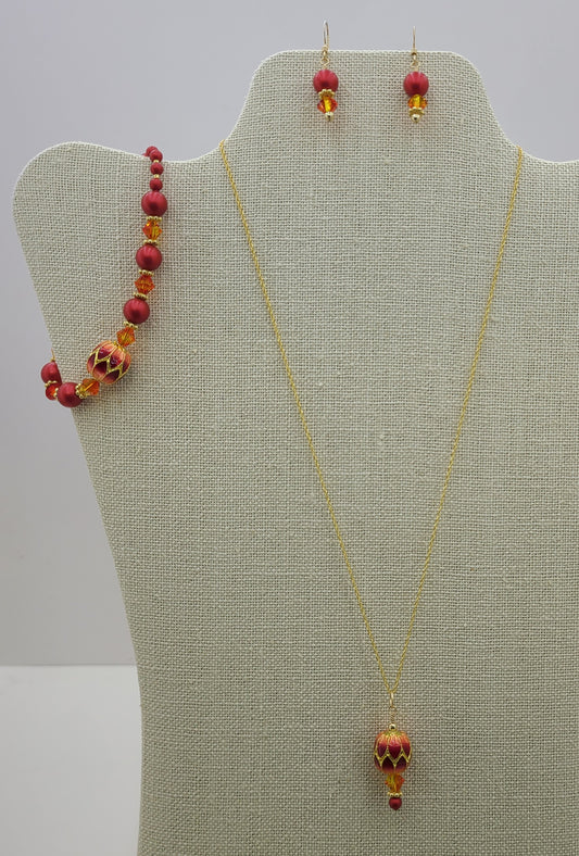 Cloisonné Red Lanterns Necklace, Bracelet, & Earrings #2