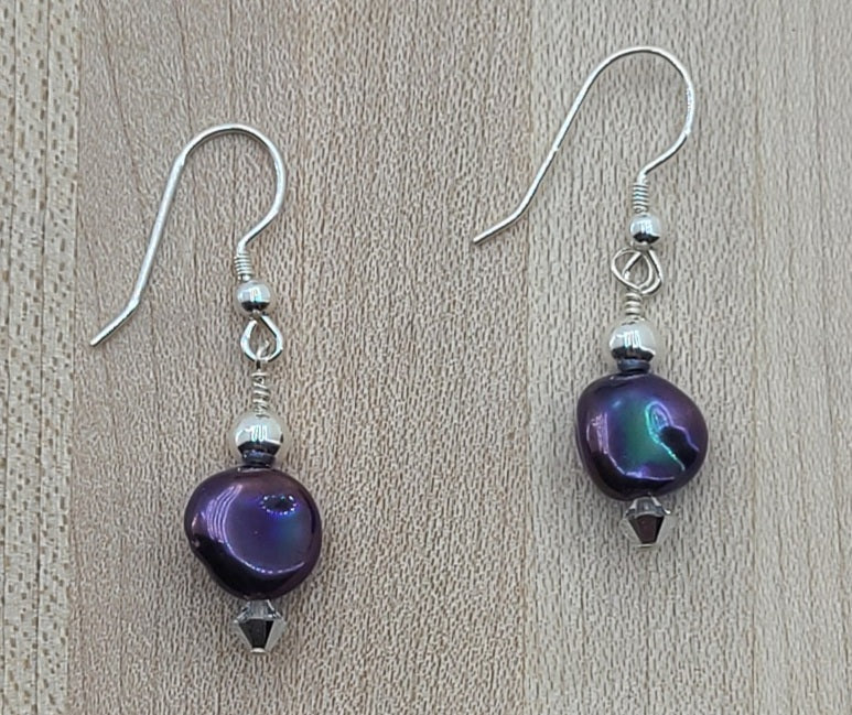 Peacock keshi pearl fish hook earrings