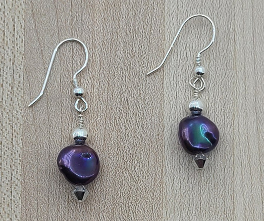 Peacock keshi pearl fish hook earrings