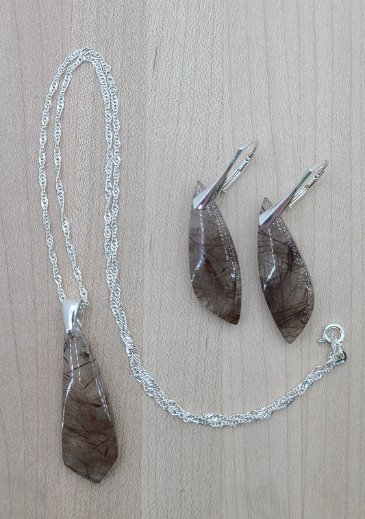 lovely Rutilated Quartz & sterling silver Necklace & Earrings