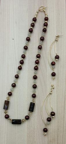 Elegant Botswana & Bronze Pearls Necklace & Earrings