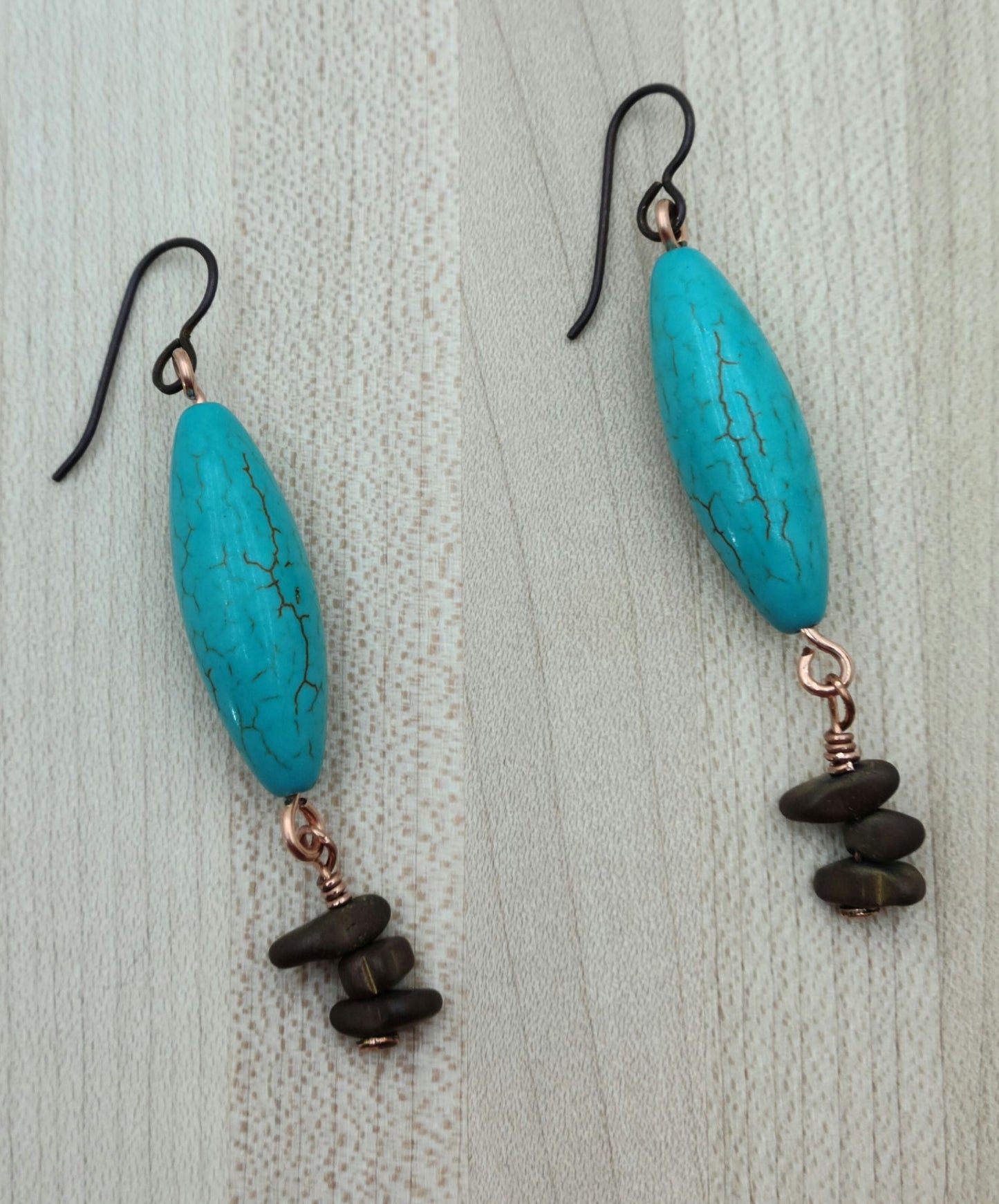 Turquoise Howlite Tubes & Hematite mat bronze chips Earrings