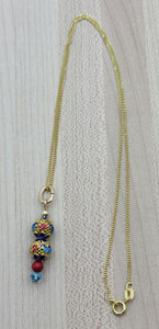 Multi-Color Cloisonné & Red Pearl Necklace