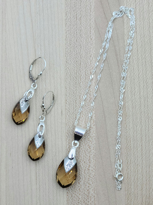 Topaz Teardrop Pendant Necklace & Earrings