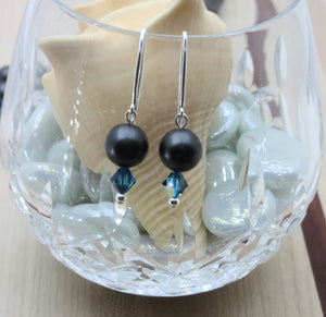 Matte Black Shell Pearl & Turquoise earrings