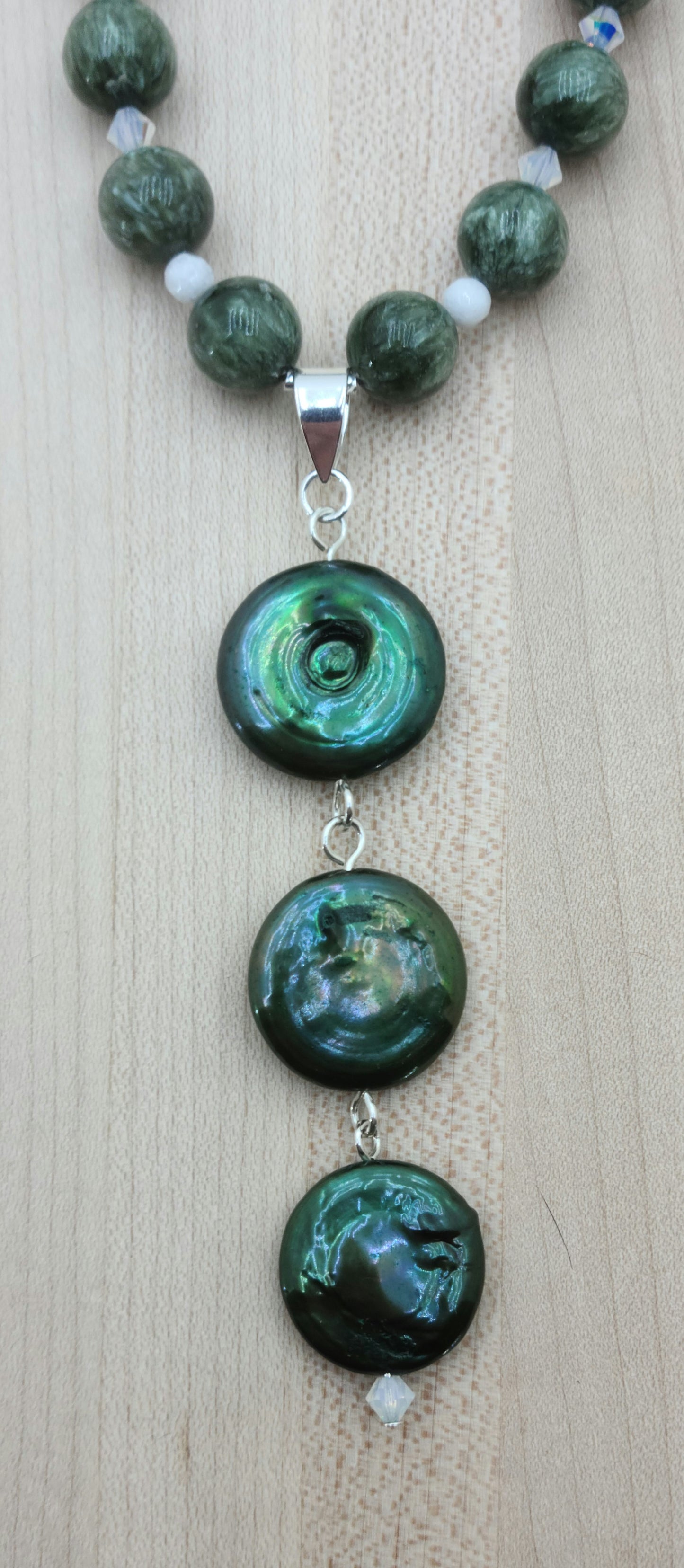 Seraphinite & Coin Pearls Necklace