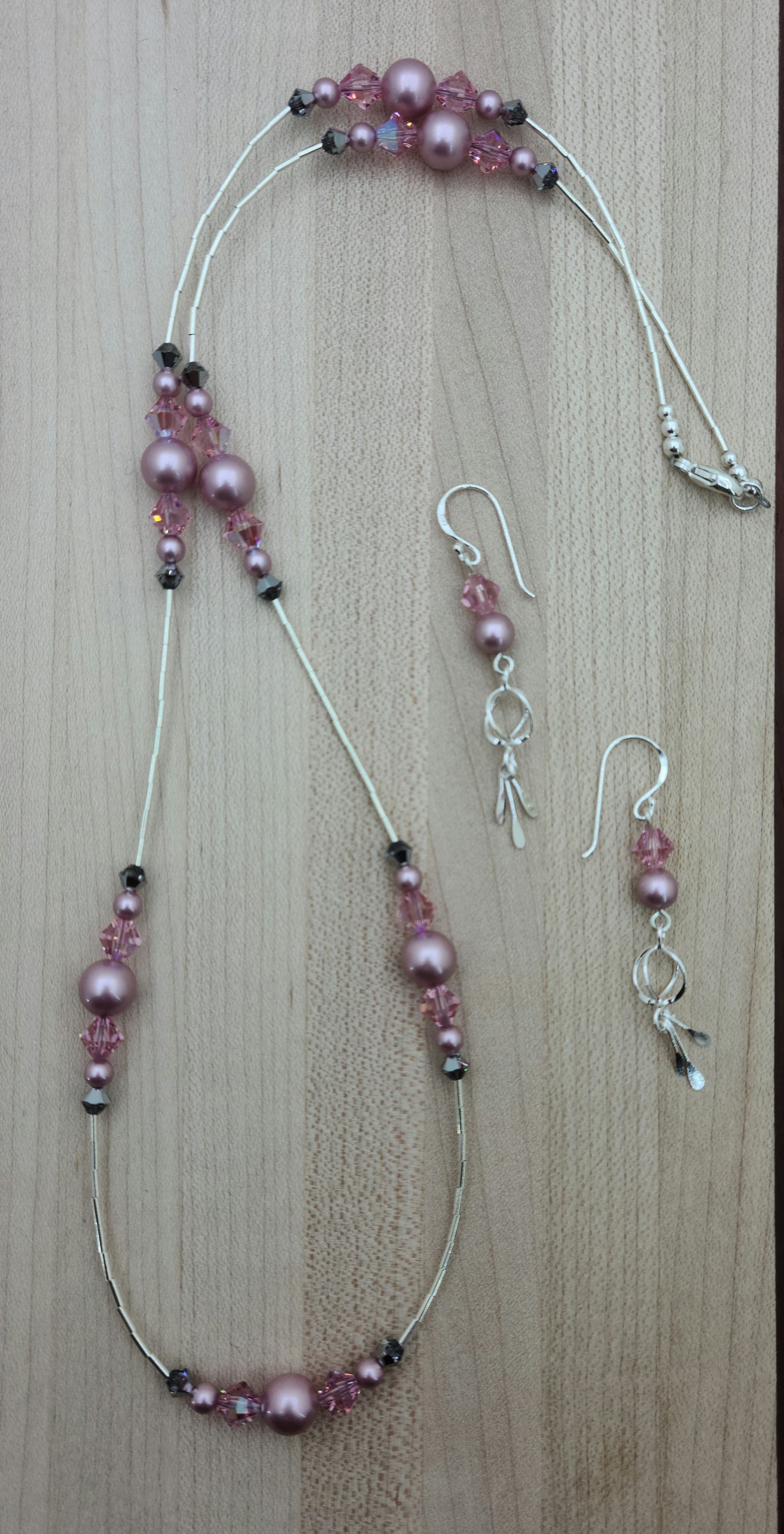 Rose Shimmer Crystals & Crystal Pearls Necklace & Earrings