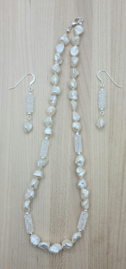Keshi & Crystal Pearls Rocks Necklace & Earrings