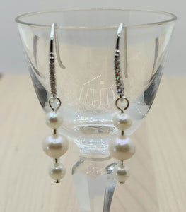 Cubic zirconia encrusted delicate drop, White Freshwater Pearls, Miyuki delica, Sterling Silver. Wedding perfect jewelry!