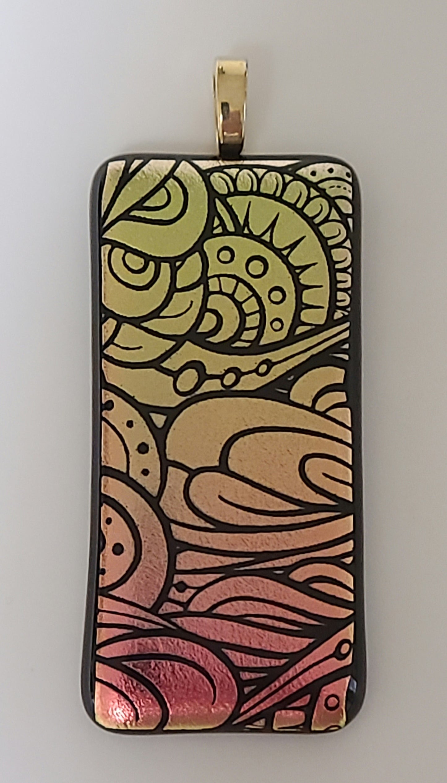 Gold & Copper Etched Fused Glass Pendant