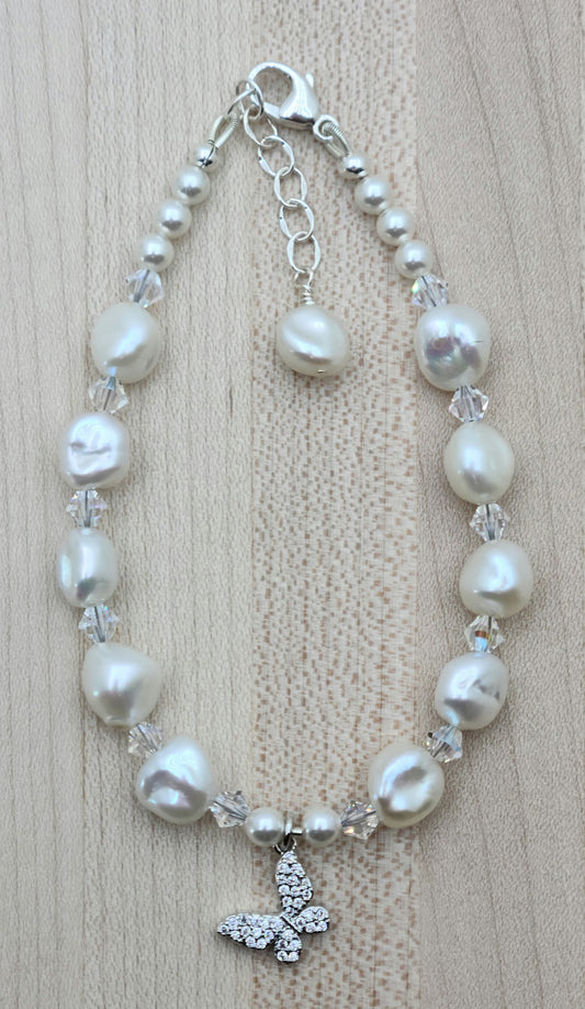 CZ Butterfly & Keshi Pearl Bracelet