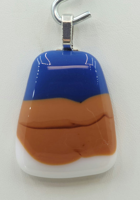 Blue, Tan, White Fused Glass Pendant
