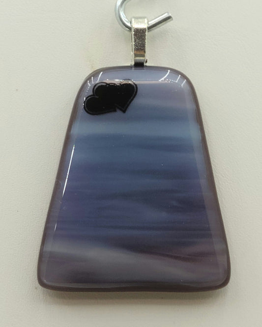Hearts on Wine & Blue Fused Glass Pendant