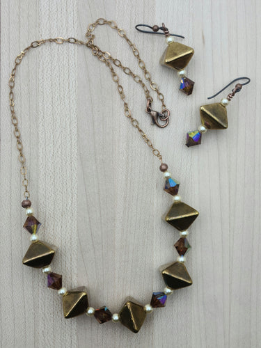 Bronze Ceramic & Crystal Necklace & Earrings