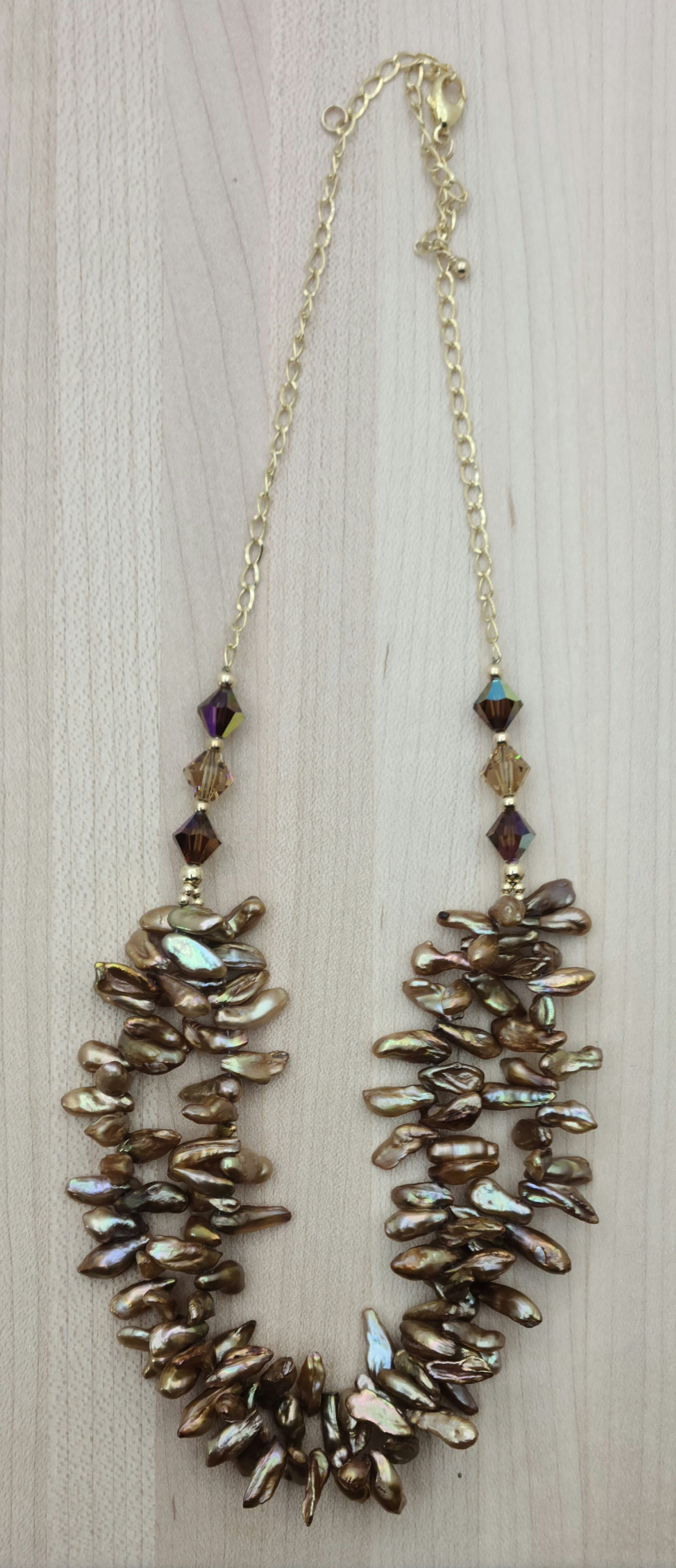 Twisted Gold Spike Pearl Necklace