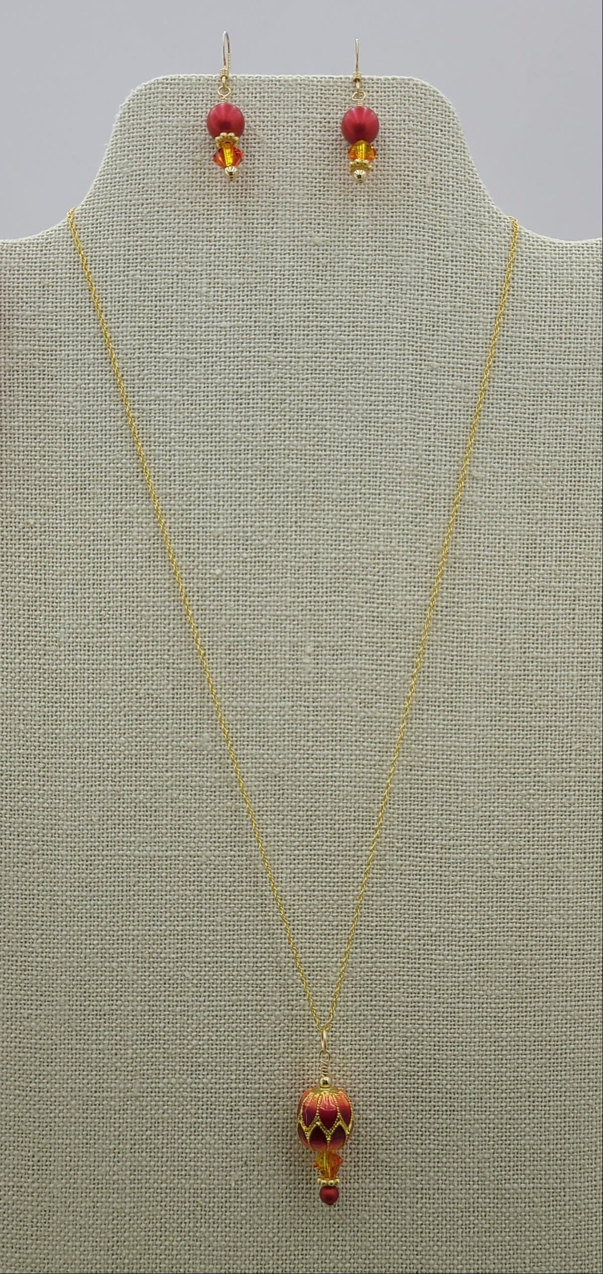 Cloisonné Red Lanterns Necklace, Bracelet, & Earrings #2