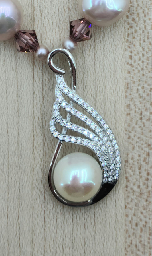 fw pearl, cz, & sterling silver drop